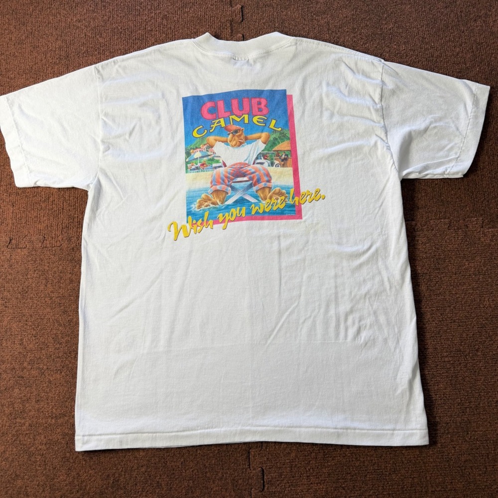 Vintage 1991 Joe Camel Club Camel T Shirt XL White Pocket Single Stitch 90 Promo